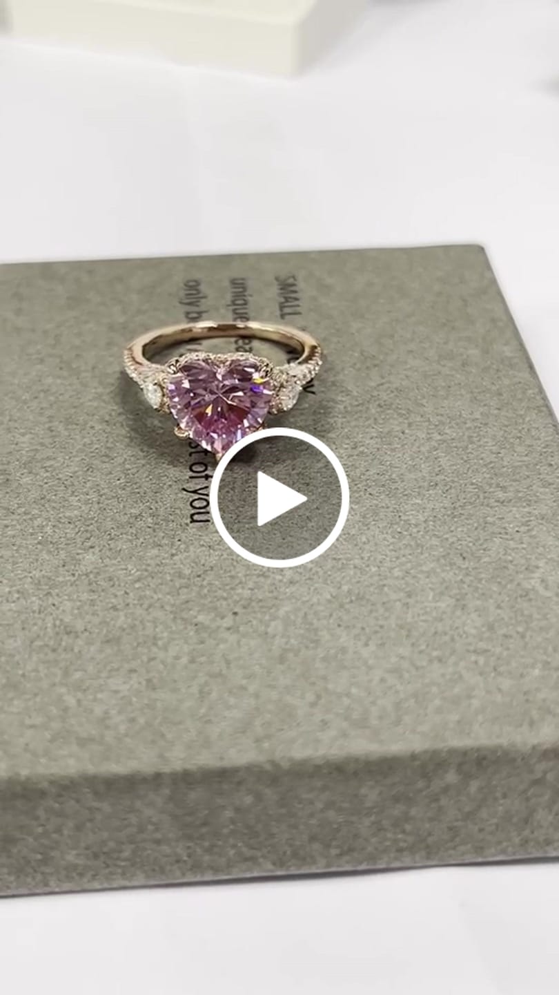 Customer video review of S925 5.0Ct Heart Cut Royal Romantic Pink Stone Heart Cut Engagement Ring In Sterling Silver
