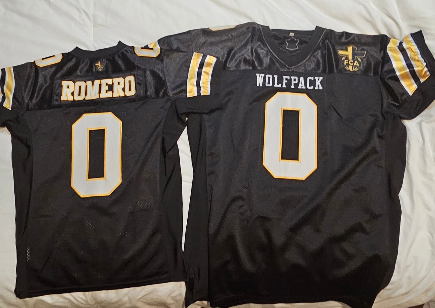 Customer photo review of Custom Black White-Gold Classic Style Mesh Authentic Football Jersey