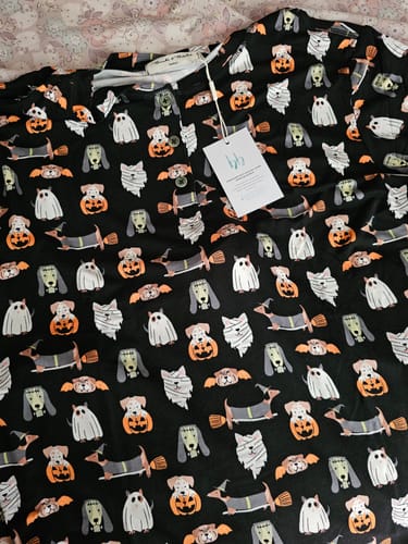 Customer photo review of Ladies Henley Jogger Set - SPOOKY DOGS