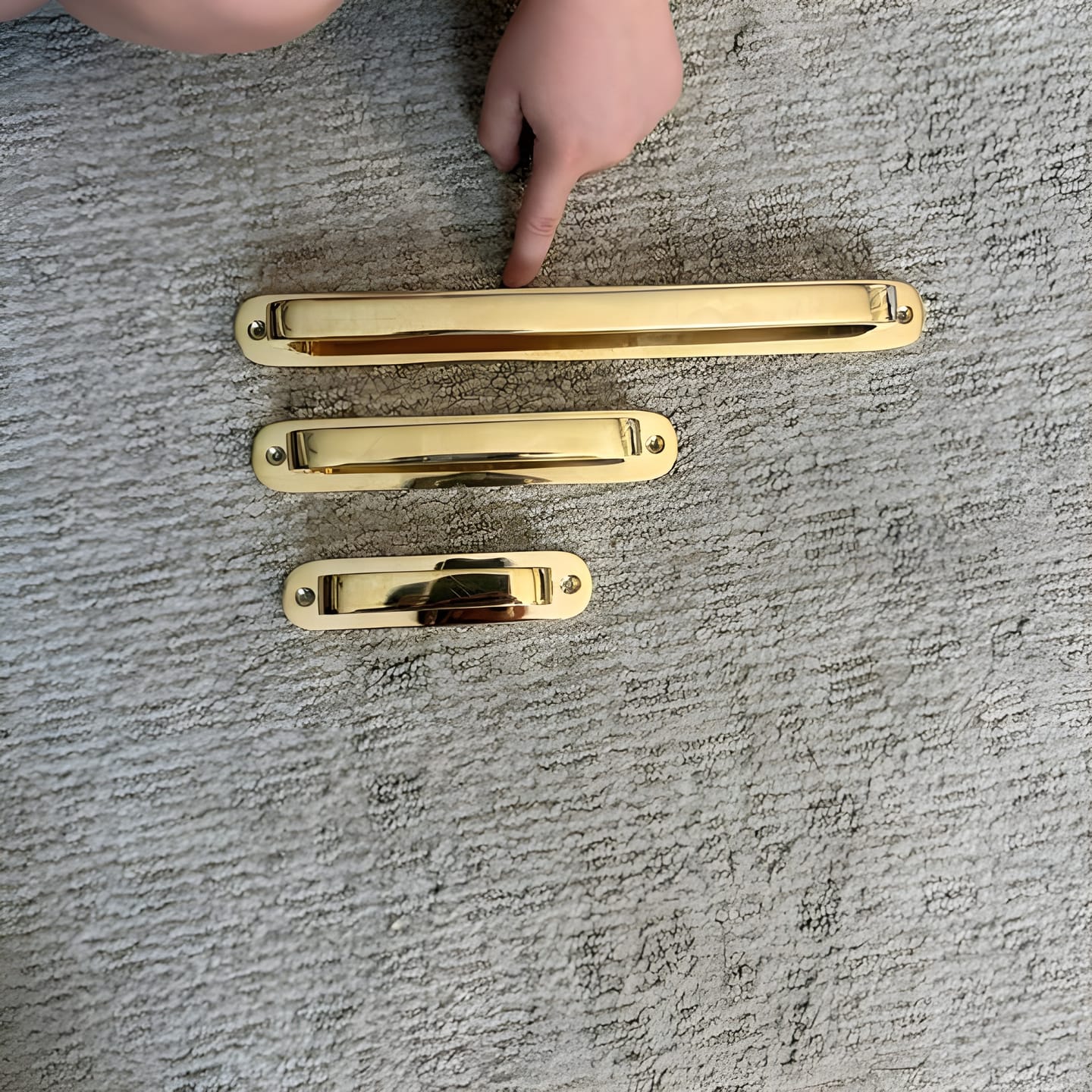 Customer photo review of Round Drawer Pulls with Backplate - Unlacquered Polished Brass