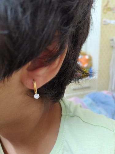 Customer photo review of Athena Solitaire Hoop Earrings