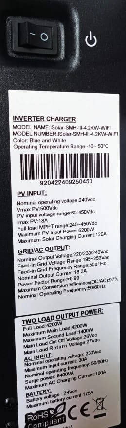 Customer photo review of EASUN Inverter Solare 6.2KW 48V Inverter Ibrido Fotovoltaico con Caricatore MPPT da 120A