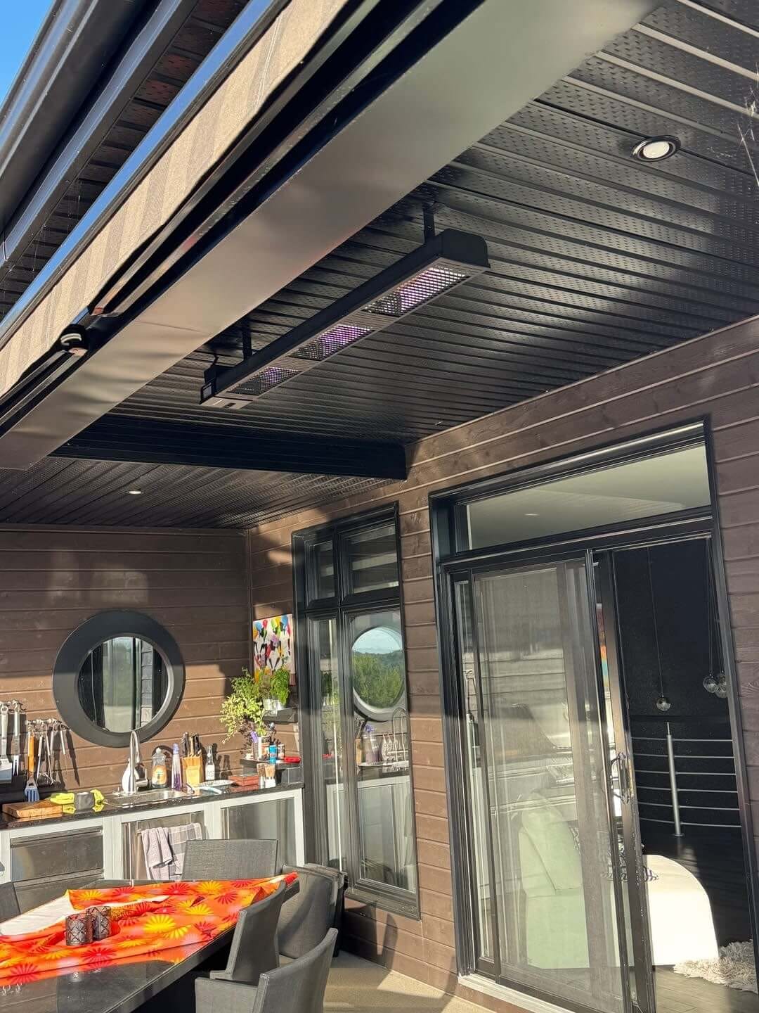 Customer photo review of Electric Infrared Outdoor Patio Heater, 4500W Wall Mounted & 24 Hours Timer