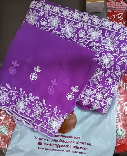 Customer photo review of Lavender Floral Embroidered Georgette Dress Material