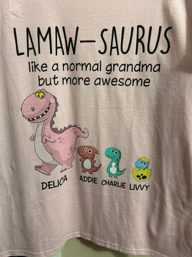 Customer photo review of Grandmasaurus And Kids Personalized Shirt