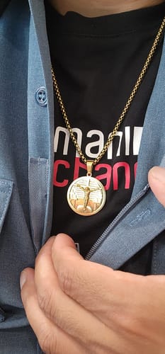 Customer photo review of FREE Today: Lord's Prayer Pendant Necklace in Four Colors Perfect for Religious Gifts
