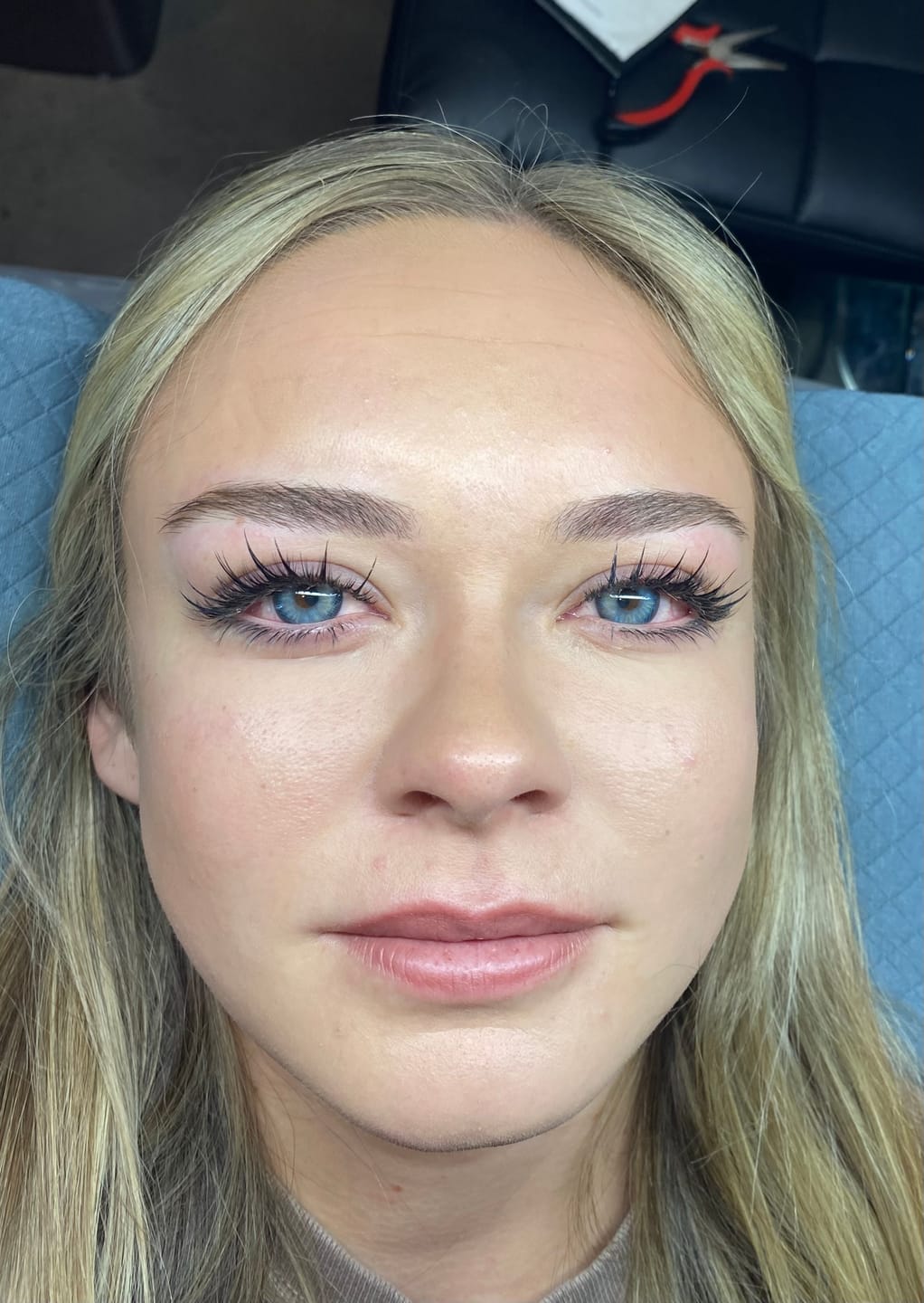 Customer photo review of Aine Swan Lake Blue Prescription Colored Contact Lenses