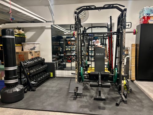 Customer photo review of Rubber Hex Dumbbells Set with Rack