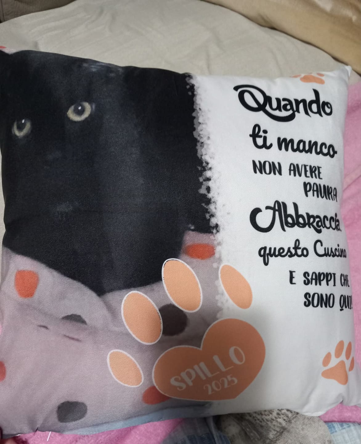 Customer photo review of Quando ti manco - Cuscino personalizzato