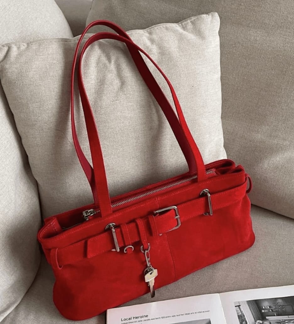 Customer photo review of Nora Vegan Suede Bag