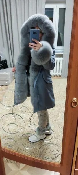 Customer photo review of Fox Fur Collar Luxury Parka Coat With Real Fur — Black | KIMLUD