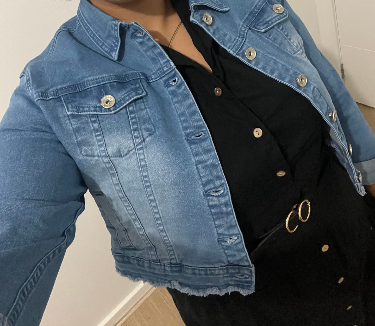 Customer photo review of Wilda Jacket in Mid Denim