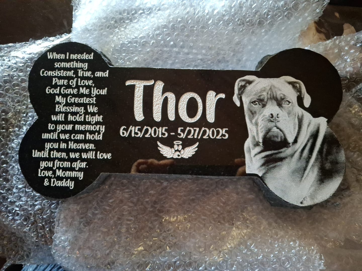 Customer photo review of Bone Shape Outdoor Pet Marker Granite Your Life Was a Blessing
