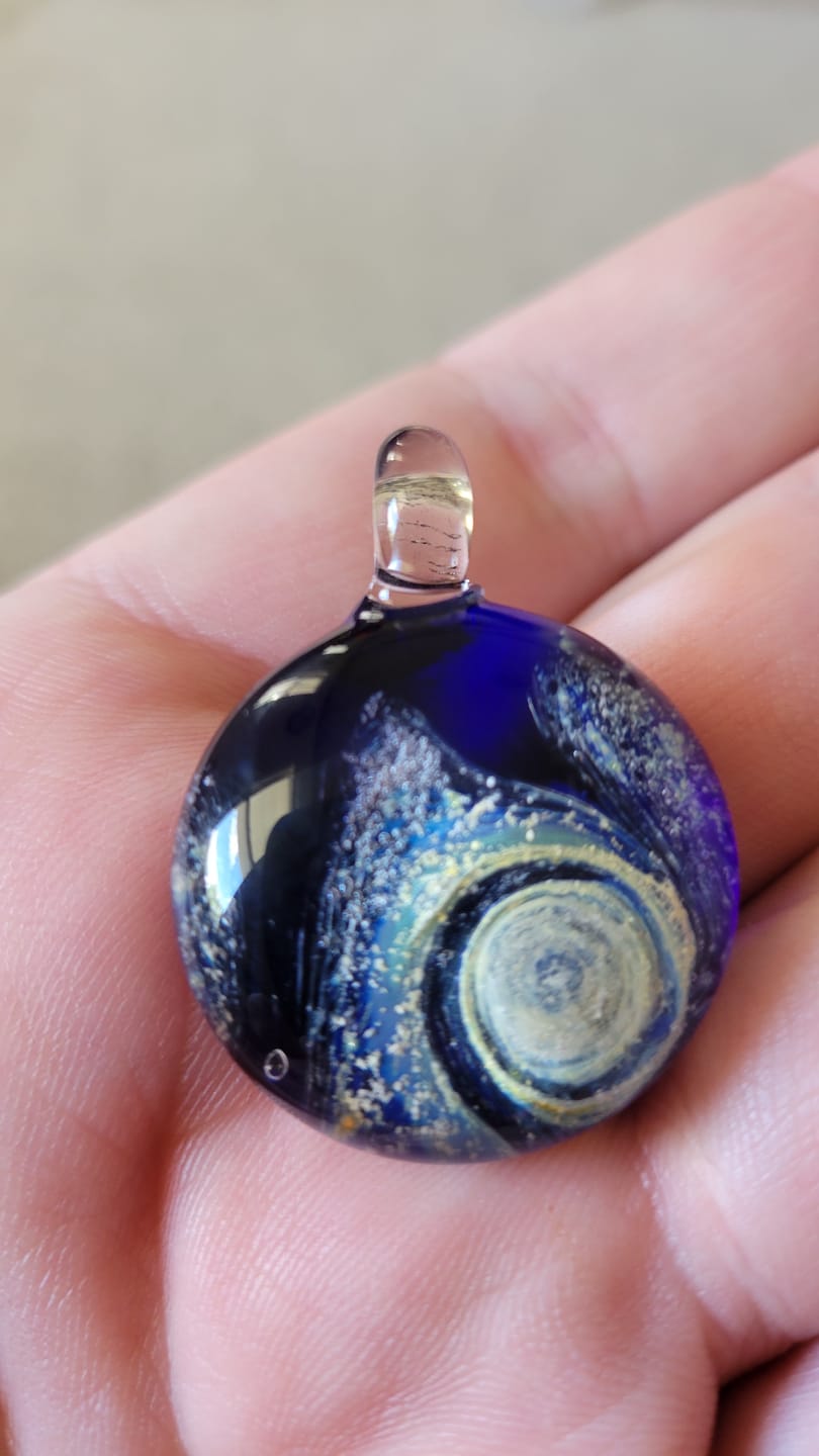 Customer photo review of Nightswirl Cremation Pendant
