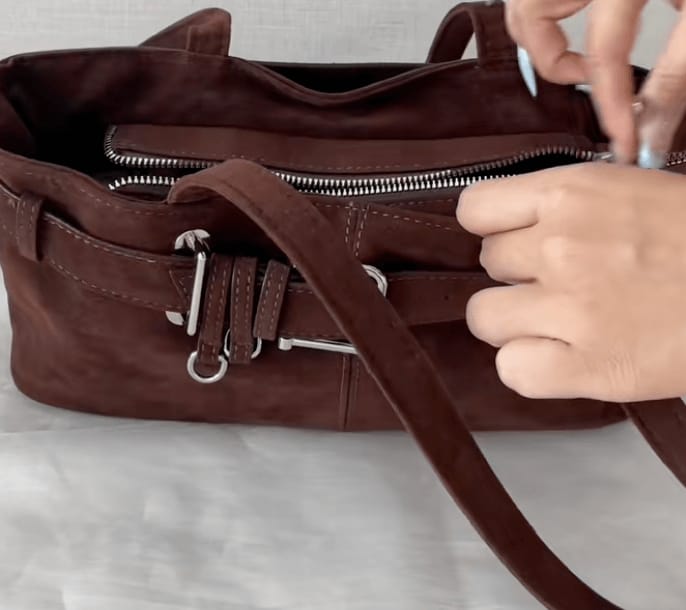 Customer photo review of Nora Vegan Suede Bag
