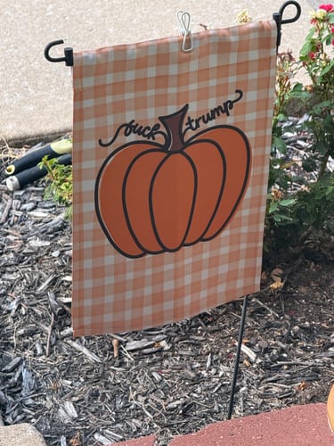 Customer photo review of F*ck Trump Autumn Pumpkin Garden Flag