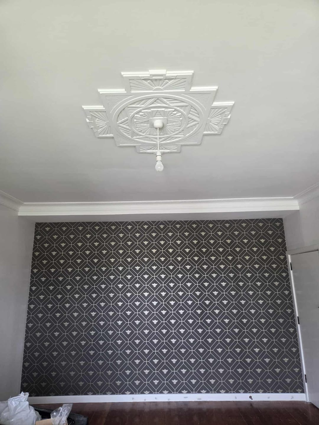 Customer photo review of Honeycomb Bee - Geometric Metallic Wallpaper - Sage Green