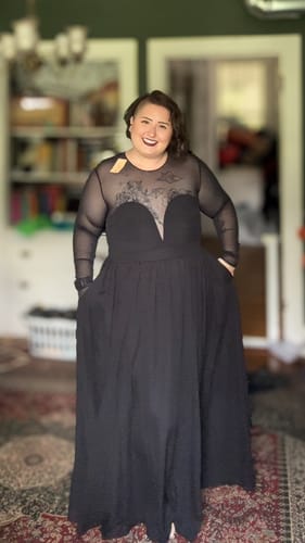Customer photo review of Mythical Maxi Skirt in Black Chiffon