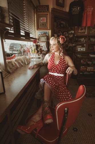 Customer photo review of Red 1950s Polka Dot Halter Dress