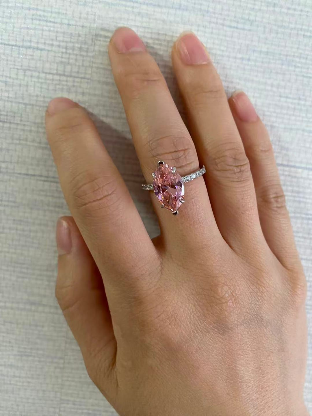 Customer photo review of Pink 4.0Ct Marquise Cut Engagement Ring In Sterling Silver