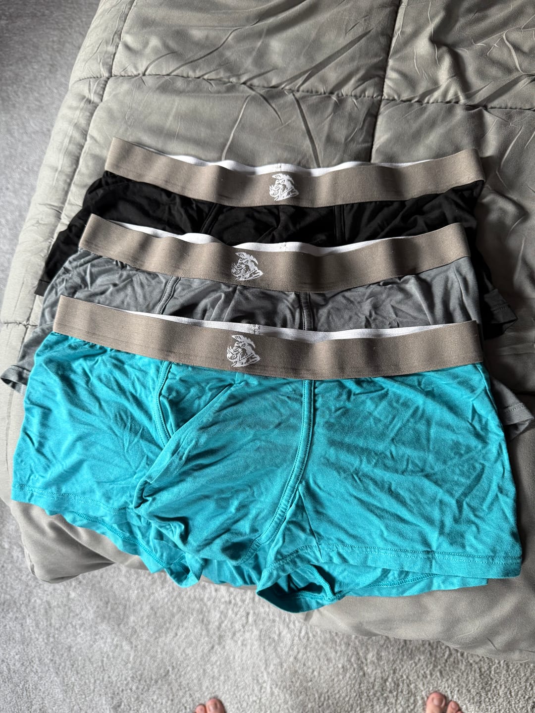 Customer photo review of Modal 3in Boxer Briefs No Fly 3pk Black/Blue/Gray