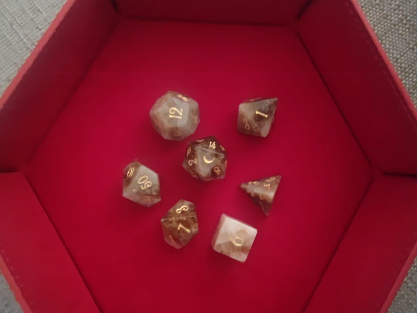 Customer photo review of URWizards D&D Citrine Gemstone Engraved Dice Set(Limited edition)