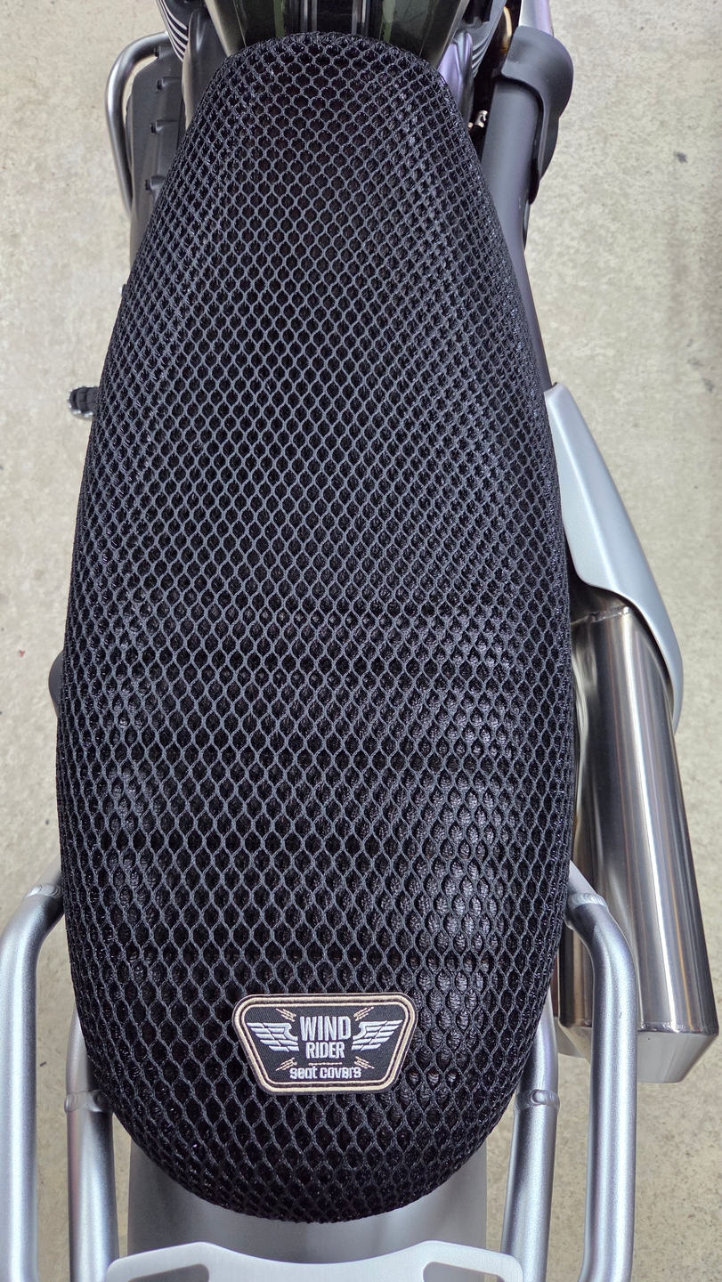 Wind Rider mesh seat cover on a Triumph Scrambler 1200