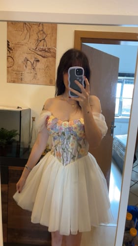 Customer photo review of Corset Floral Embroidery Ivory Dress with Removable Off Shoulders