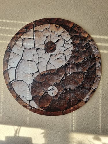 Customer photo review of Alu-Dibond Bild | Yin Yang auf rissiger Erde | Rund