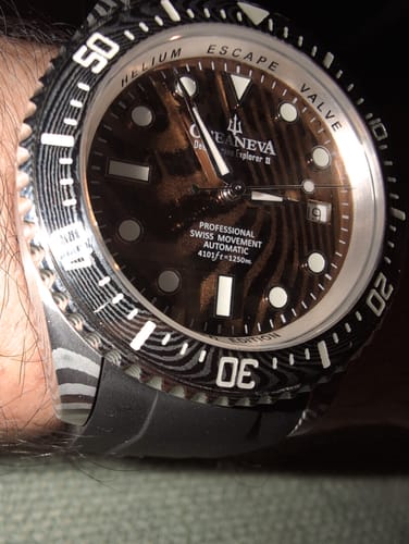 Customer photo review of Oceaneva Mens Deep Marine Explorer II Coffee Brown Damascus Steel Dial Watch Rubber