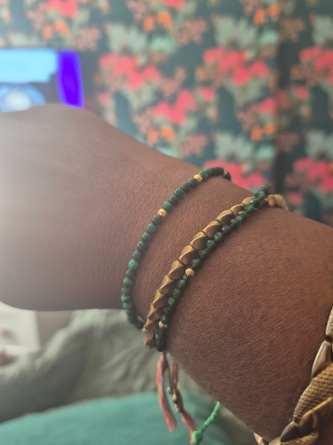 Customer photo review of Buddha Stones Natural Malachite Protection Calmness String Bracelet