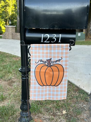 Customer photo review of F*ck Trump Autumn Pumpkin Garden Flag