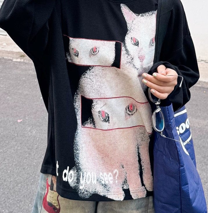 Customer photo review of Cat Print Long-Sleeved T-Shirt