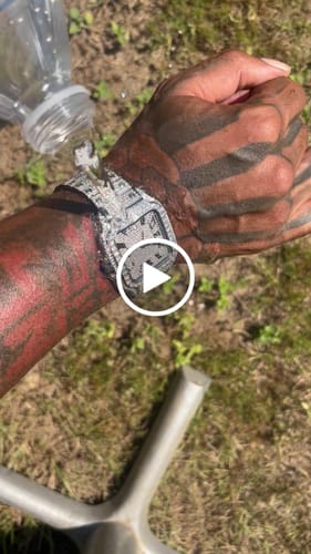 Customer video review of Men's VVS Moissanite Watch | 42MM | 16CT Bust Down | 14K White Gold