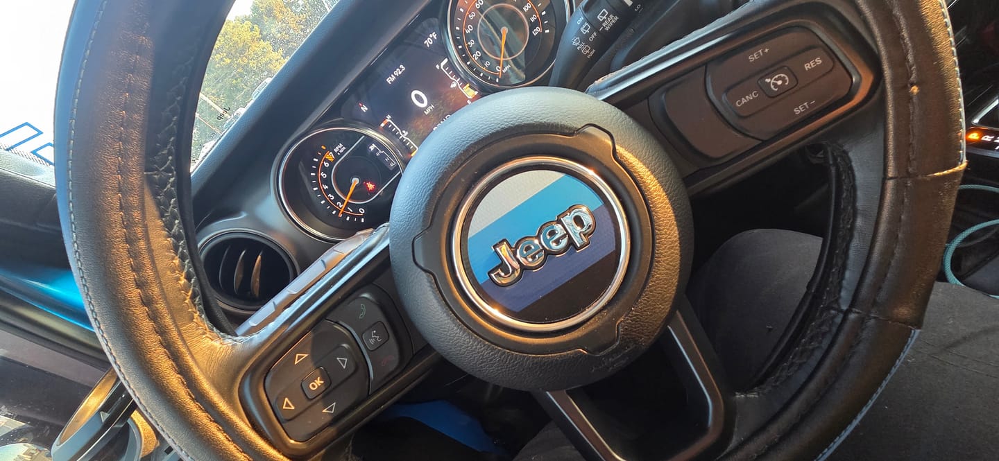Customer photo review of Steering Wheel Decals for Jeep | Concept-Inspired Interior Mods