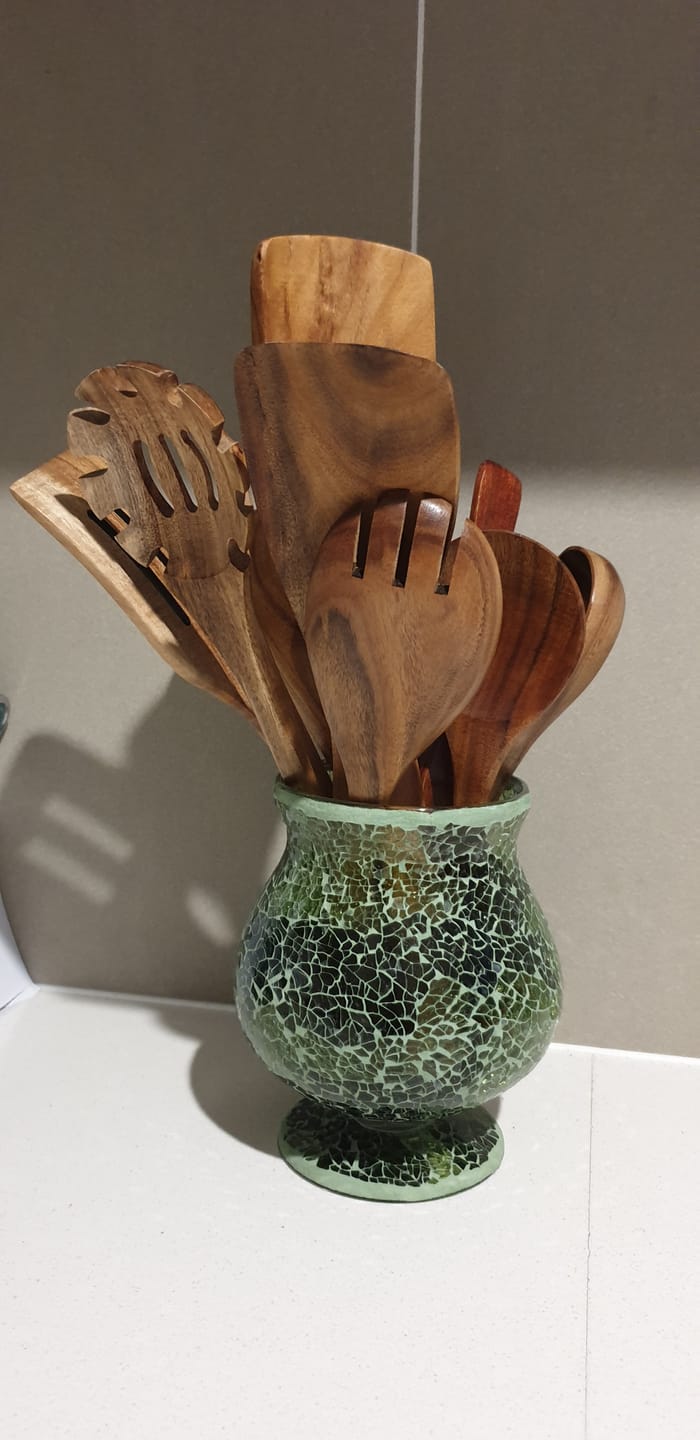 Customer photo review of Natural Teak Wooden Utensil Set - 50% OFF Sale