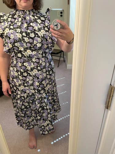 Customer photo review of Speckled Floral Ruffle Midi Dress