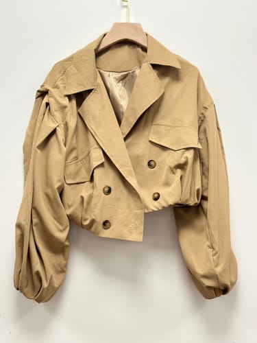 Customer photo review of Fashion Style Button Long Balloon Sleeve Pocket Lapel Casual Bomber Jacket