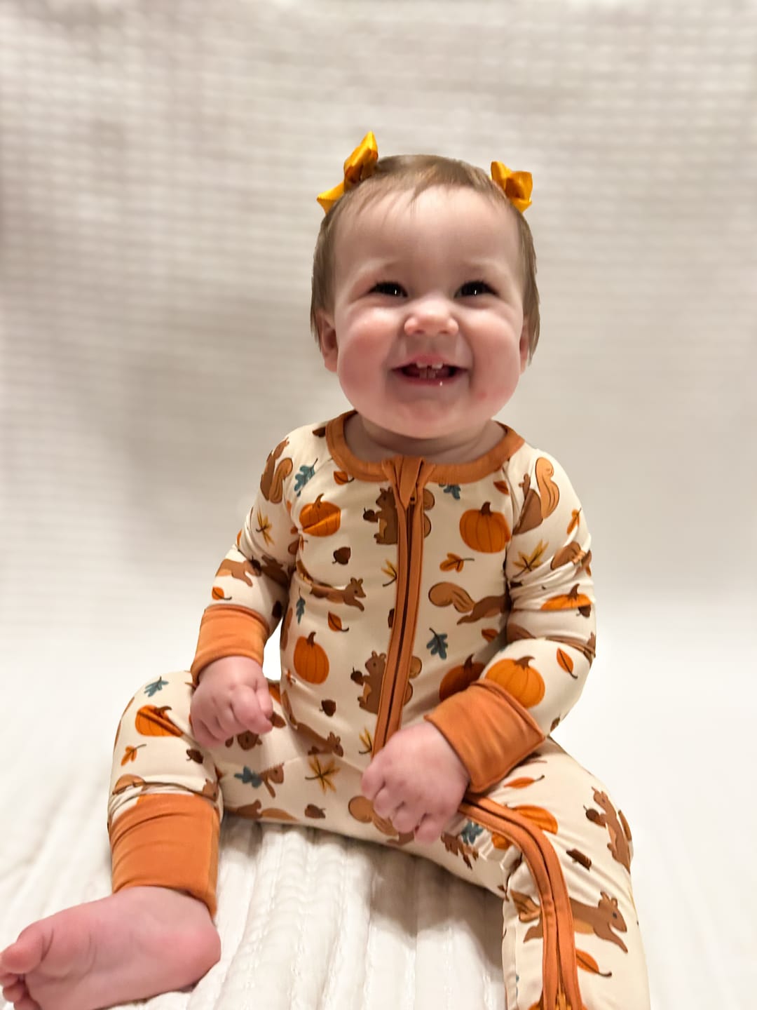 Customer photo review of Pumpkin "Oh, nuts it's bedtime!" Two Piece Pajama