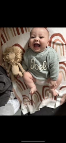 Customer photo review of Rainbow Knitted Blanket