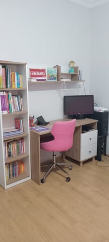 Customer photo review of Rani HA115 Çekmeceli Kitaplıklı Çalışma Ofis Bilgisayar Masası Sepet Ceviz - Beyaz