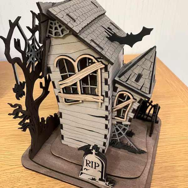 Customer photo review of Halloween house scene lamp laser cut svg file