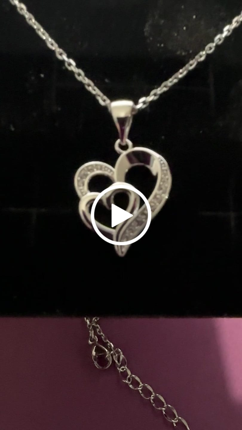Customer video review of Jennifer 18k White Gold Plated Double Heart Necklace with Swarovski Crystals