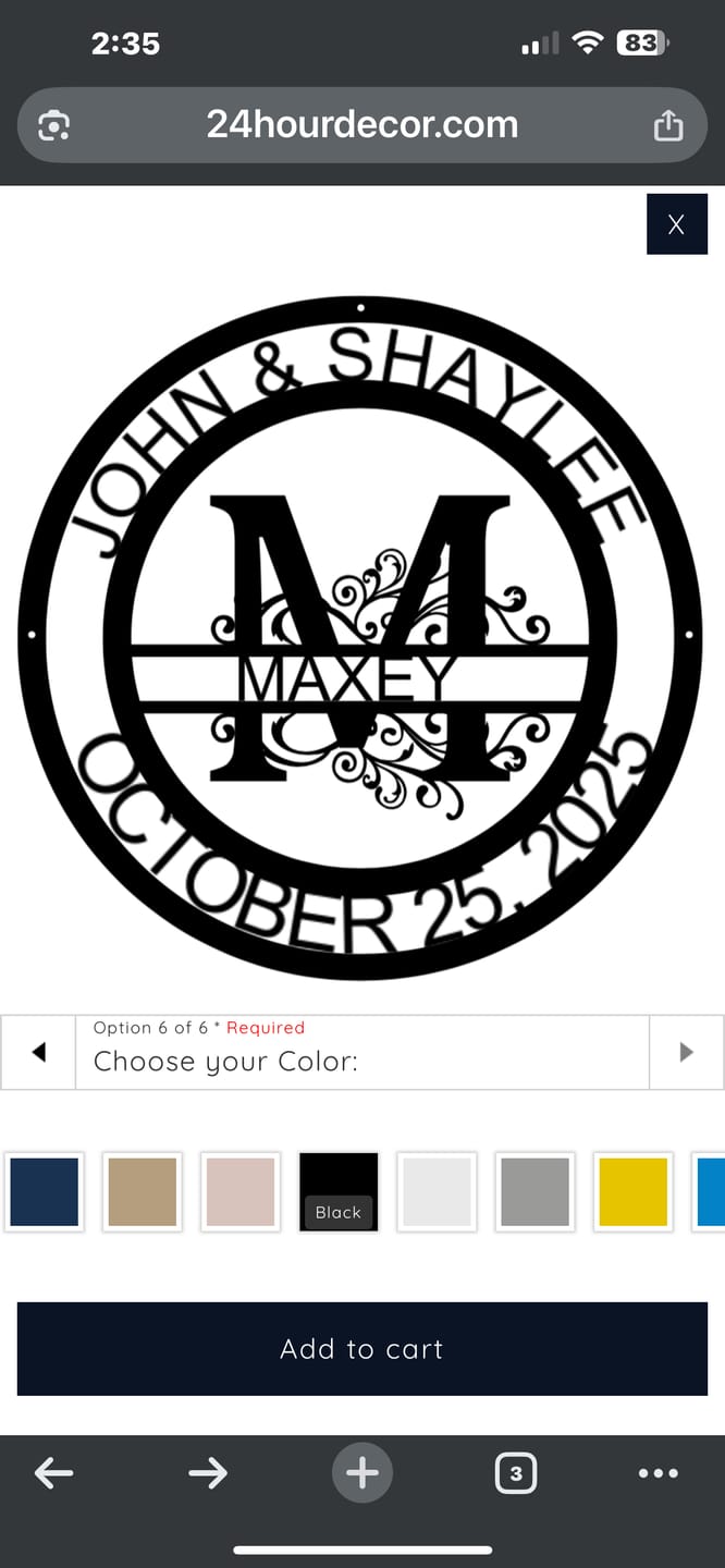 Customer photo review of Custom Metal Family Established Monogram Wall Art - 20+ Color Options