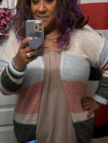 Customer photo review of WOMEN'S LONG SLEEVE COLORBLOCK STRIPES OPEN FRONT CARDIGAN