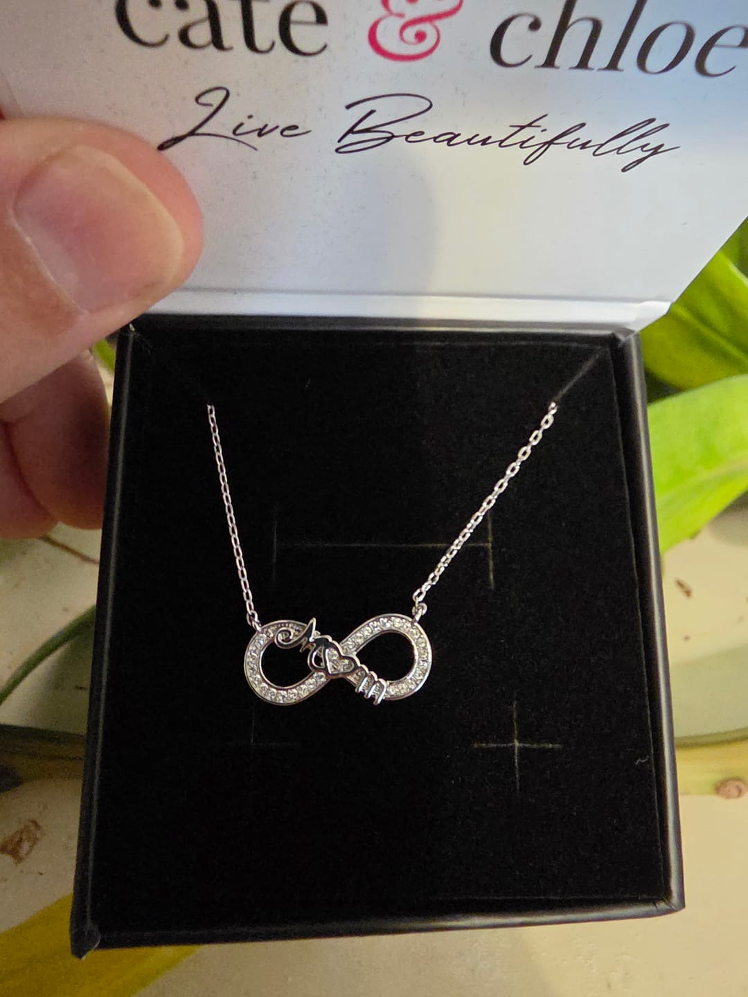 Customer photo review of Robin 18k White Gold Plated Mom Infinity Necklace with Swarovski Crystals