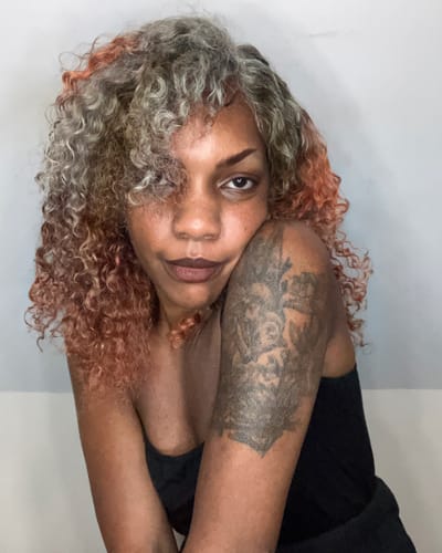 Customer photo review of Luvwin 13x4 Salt And Pepper Long Deep Curly Glueless Gray Color Pre-Cut Lace Wig