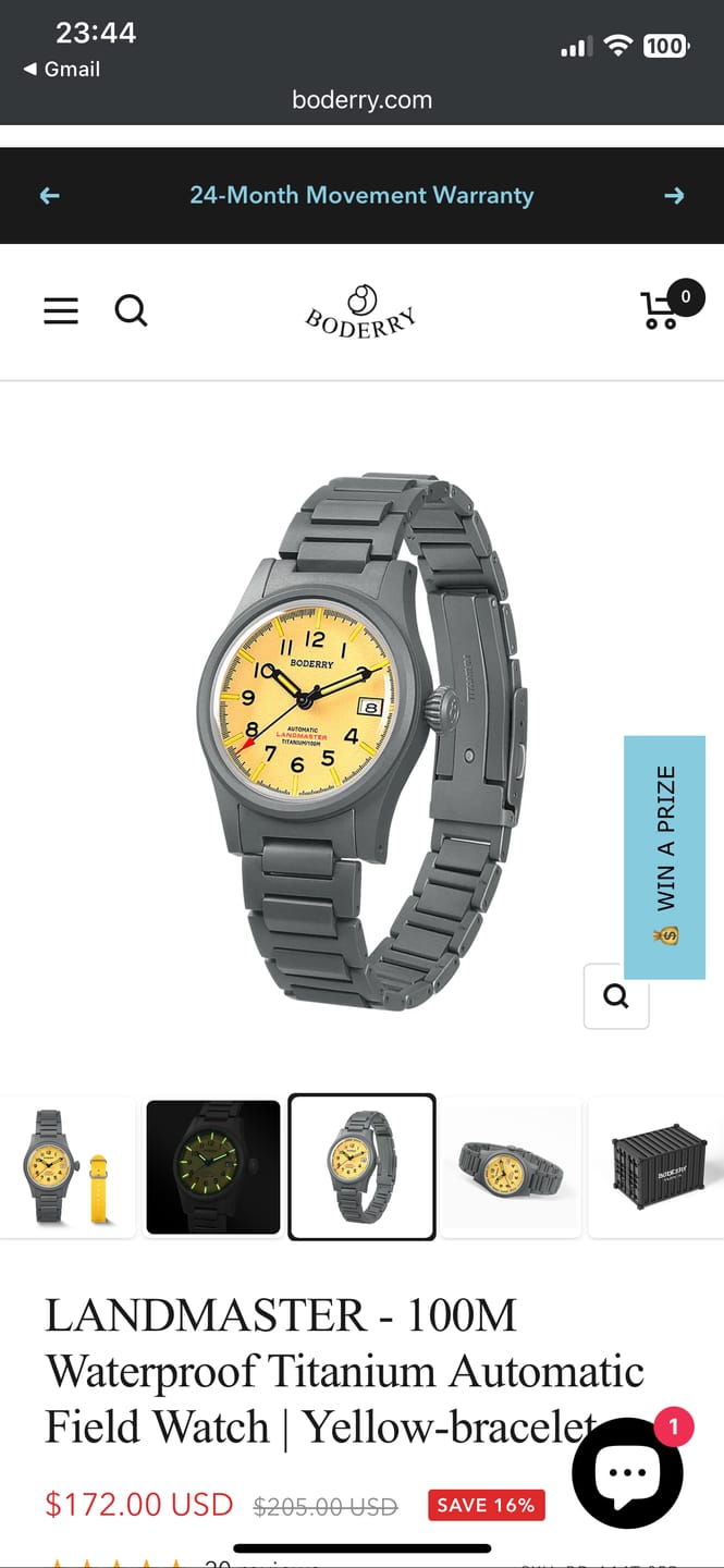 Customer photo review of LANDMASTER - 100M Waterproof Titanium Automatic Field Watch | Yellow-bracelet
