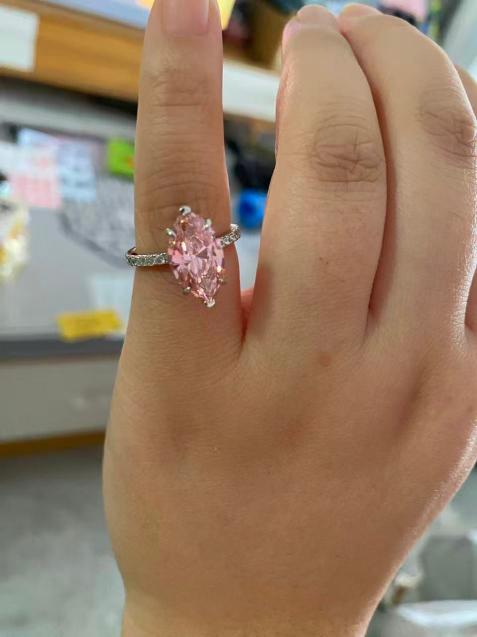 Customer photo review of Pink 4.0Ct Marquise Cut Engagement Ring In Sterling Silver