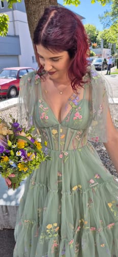 Customer photo review of Infinity Corset Floral Embroidery Dress with Tie Sleeves